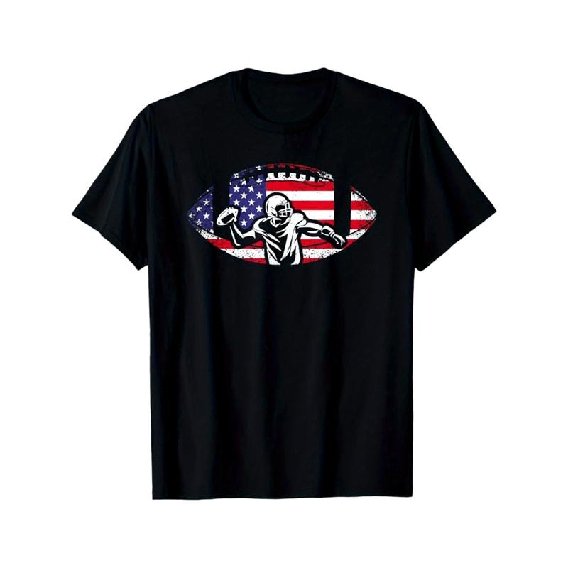 American Football Print Men's Cotton T-shirt, Graphic Tee Men's Outdoor Clothes, Men's Clothing, Casual Short Sleeve Crew Neck T-shirt, Tops For Men, Gift For Men made in usastyle{n002}11