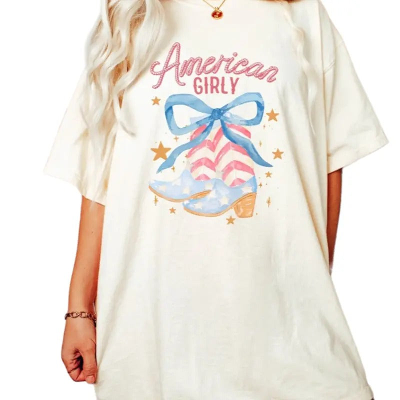 American Girly Shirt, Coquette 4th Of July Shirt, Fourth Of July Shirt, Summer Shirt, Unisex T-Shirt, Gifts For Friends, Short Sleeve Tee Shirt, Gifts For Birthday Fathers Day