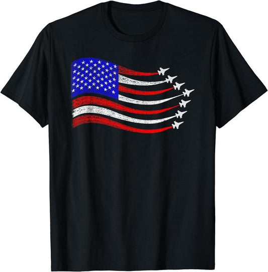 American Patriotic Fighter Jets USA Flag Waving 4th of July T-Shirt | Unisex Cotton Tee Gift, Crewneck, Short Sleeve