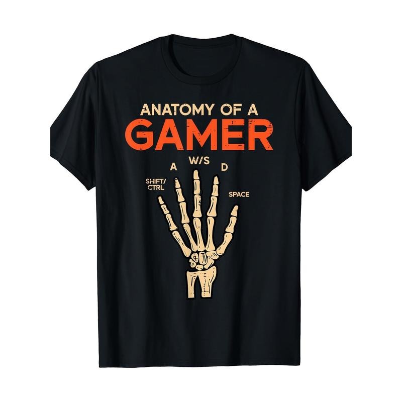 Anatomy Of A Gamer Skeleton Hand Funny Men T-Shirt Made in USA Graphic