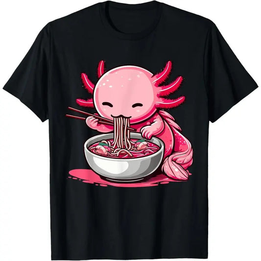 Anime Kawaii Axolotl Eating Ramen Noodles Kids Teen Girl Boy T-Shirt  made in usa