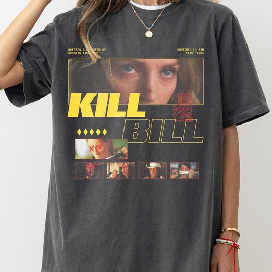Anime Kill Bill Movie Shirt, Unisex Retro Japanese Action Film Graphic T-Shirt, Quentin Tarantino Movie Streetwear Shirt, Faded Oversized Tee