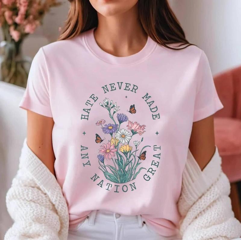 Anti Trump Floral Butterflies Democrat President Liberal T-Shirt , Unisex Cotton, Crewneck, Top Womenswear