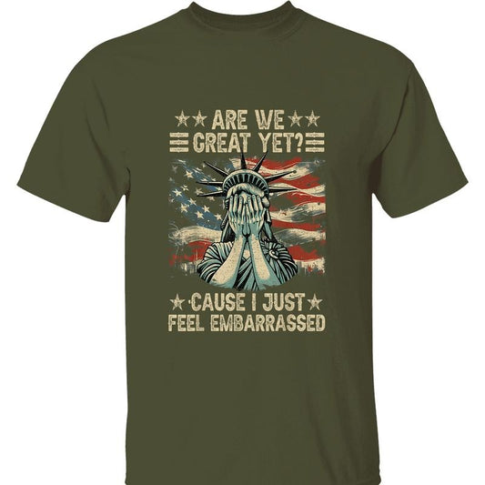 Anti Trump T-Shirt - 'Are We Great Yet?' Graphic Tee with Statue of Liberty Design for Political Activism, Protest, and Resistance Against Trump