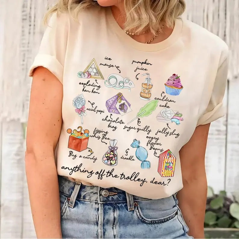 Anything Off The Trolley Dear Shirt, HP books Shirt, Wizarding Snacking, Magical School Wizard Witches Shirt, Bookish Matching Outfits, Bookworm Gift, Gift For Fans