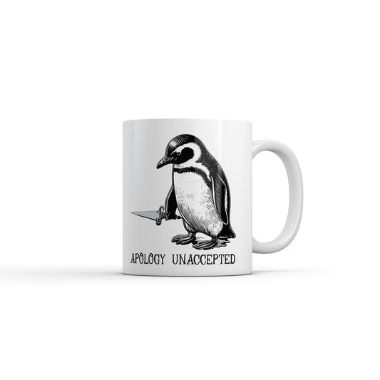 Apology Unaccepted Mug Funny Sarcastic Penguin Graphic Novelty Coffee Cup-11oz Funny Coffee Mugs Ceramic Printed Drinkware Cup
