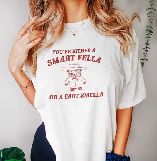 Are You A Smart Fella Or Fart Smella Retro Cartoon T Shirt, Weird T Shirt, Meme T Shirt, Trash Panda T Shirt, Unisex tee Womenswear