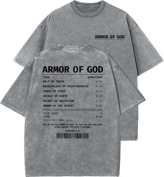 Armor Of God Unisex Washed T-Shirt, Christian t shirts, Vintage 90s Graphic Tee, Gift Top Womenswear Cotton Mineral Color
