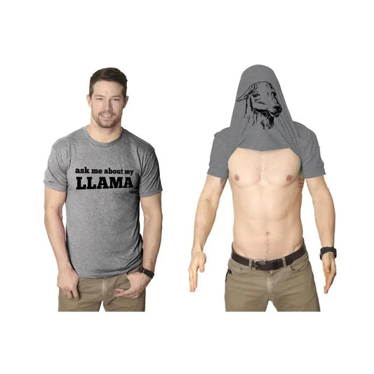Ask Me About My Llama T Shirt Funny Animal Flip Shirt Cool Graphic Novelty Tees Mens Funny T Shirts Cool Tees Soft Stylish Casual Light Grey