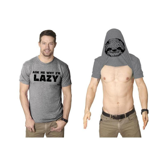 Ask Me Why Im Lazy T Shirt Funny Flip Sloth Cute Graphic Animal Tees Nerdy Cool Mens Funny T Shirts Cool Tees Soft Stylish Casual Light Grey