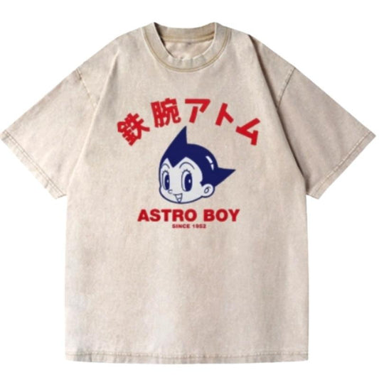 Astro Boy 1952 Anime Vintage Wash Japanese Design T-Shirt Womenswear Top Comfort Streetwear Summer