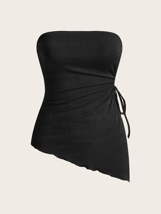 Asymmetrical Lettuce Trim Tube Tops Comfortable Casual Soft Strapless Y2K Summer Bandeau Top