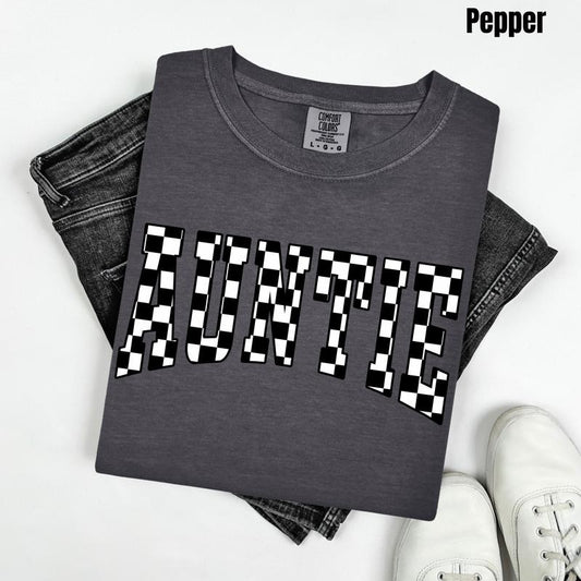 Auntie Black Checker Comfort Colors T-Shirt 'NLB'