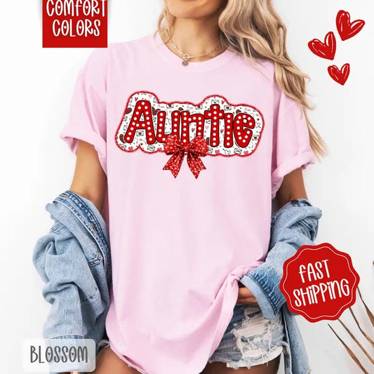 Auntie Valentine Shirt Comfort Colors, Valentine's Day Women's Tee, Cute Women's Tshirt