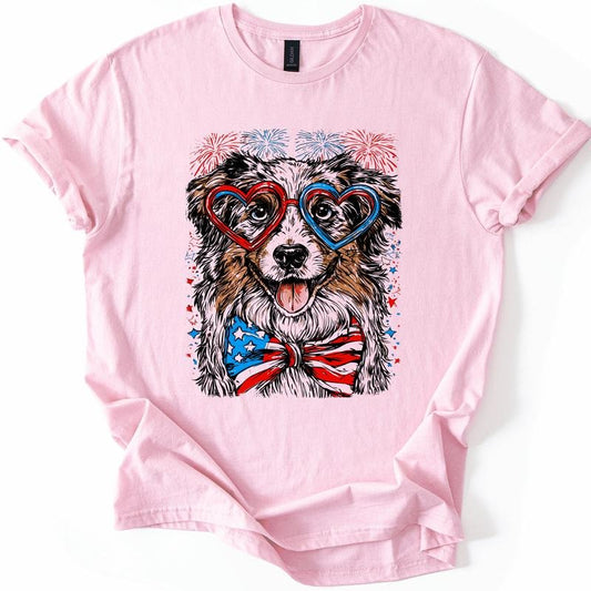 Australian Shepherd Patriotic Dog, USA, America, Pet Lover, 4th of July, Soft Style T-Shirt, Soft Style Tee, Women's Graphic Tshirt