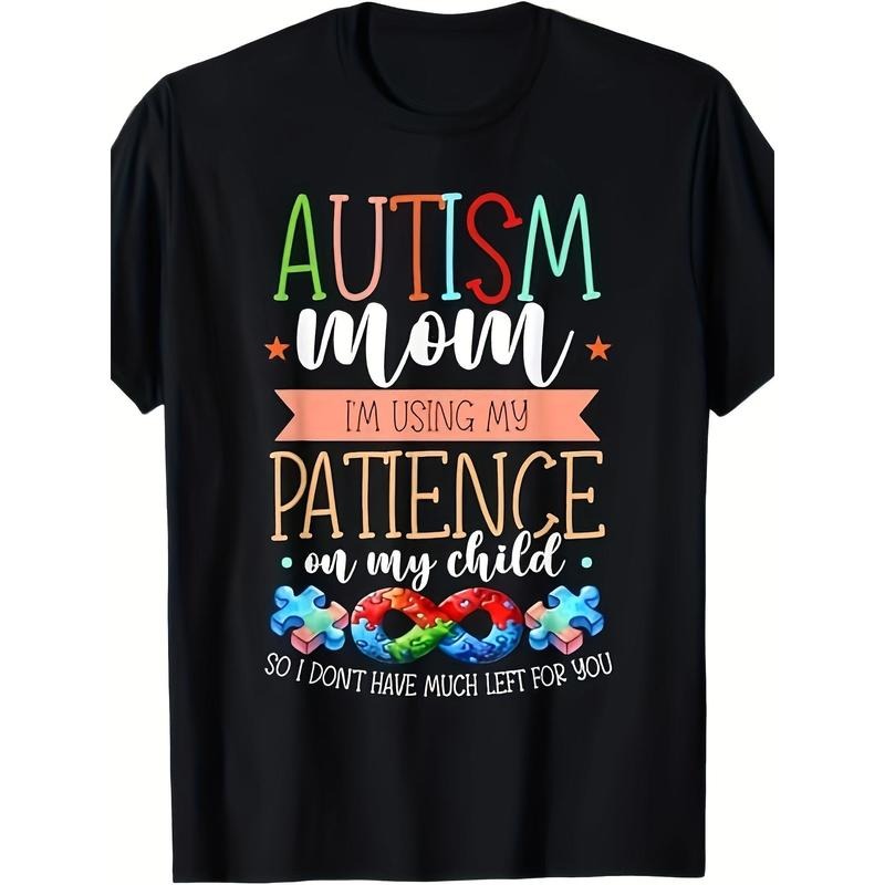 Autism Awareness Month & Mom Acceptance Autism Print T-Shirt For Men And Boys - Premium Quality, Casual, Short Sleeve, Crew Neck, Comfortable, Classic Fit, Gifts - Summer Casual Street Wear Essential - 220g
