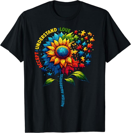 Autism Awareness Sunflower Men Women kids Autism Sunflower T-Shirt | Unisex Cotton Tee, Short Sleeve, Crewneck, Size S-5XL