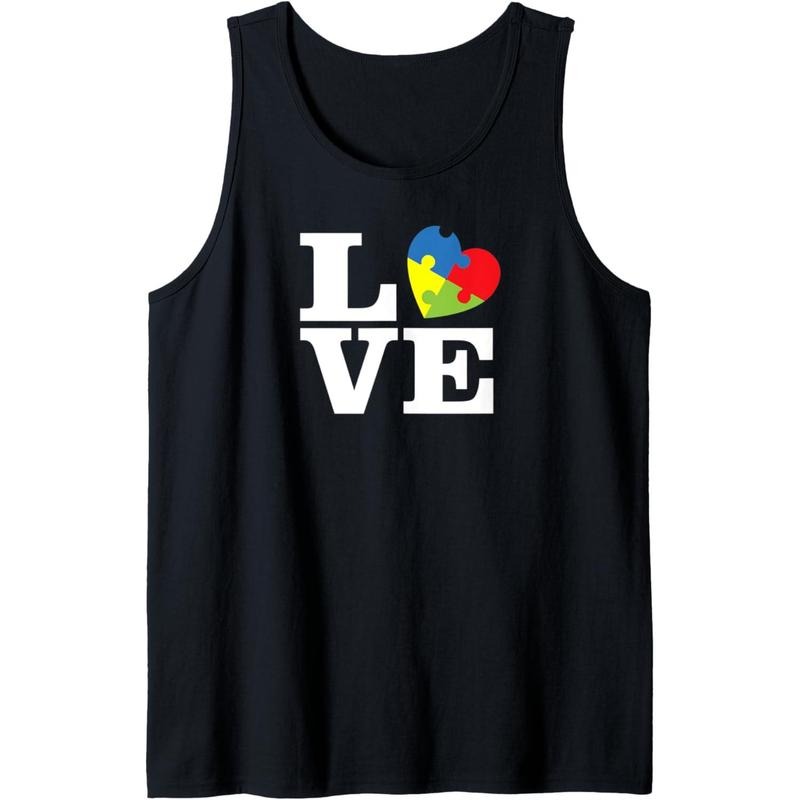 Autism LOVE Awareness Month Jigsaw Puzzle Heart Tank Top MADE IN USA