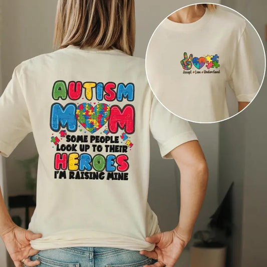 Autism Mom Shirt, Raising My Hero Tee, Puzzle Heart Autism Awareness Shirt, Accept Love Understand T-Shirt, Gift for Autism Moms