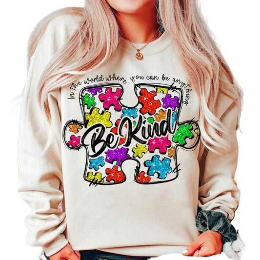 Autism Puzzle Glitter Faux Sequins Sweatshirt, Kindness Shirt, Autism Teacher, Unisex Sweatshirt, Autism Gifts, Gifts For Teen Her Sweater, Long Sleeve Crewneck Shirt, Gifts For Autism Awareness Month