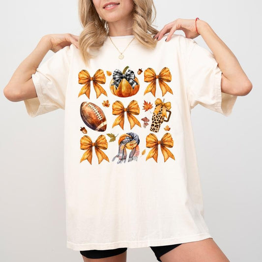 Autumn Girly Coquette Bow Shirt Comfort Colors, Vintage Fall Vibes Tee, Fall Basics Shirt for Girls, Aesthetic Autumn Girly T-shirt, Cute Fall  Shirt for Women, Oversized Women's Tops, Casual Womenswear, Unhinged Cotton Fabric Tee, Relaxed Fit Chic Style
