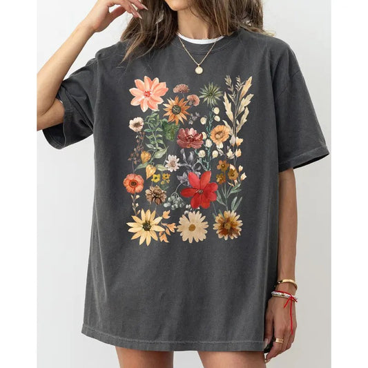 Autumn Pressed Flowers, Beautiful, Nature, Leaves, Botanical, Fall Shirt, Women's Comfort Color Tee, Tshirt