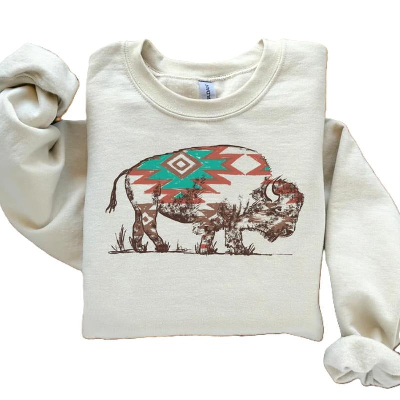 Aztec Buffalo Sweatshirt, Crewneck vintage sweatshirts, cowgirl outfits, western outfits women clothing, country western girl tops stuff, Country Music shirt hoodie