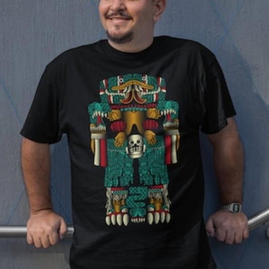 Aztec God Print Mexican T-Shirt for Men Ethnic Clothing Gift .made in usa