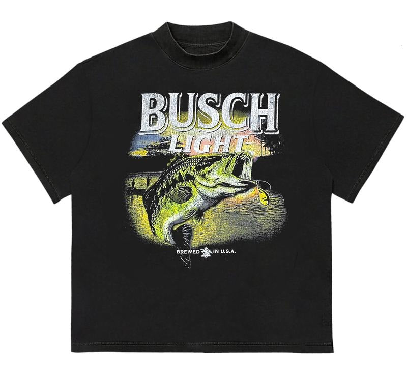 B@SCH LIGHT BEER  FISHING T-Shirt Retro Vintage Classic 90s Retro Graphic Design Cotton