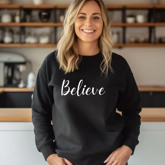 BELIEVE  Crewneck Sweatshirt Comfortable Pullover Casual Womenswear
