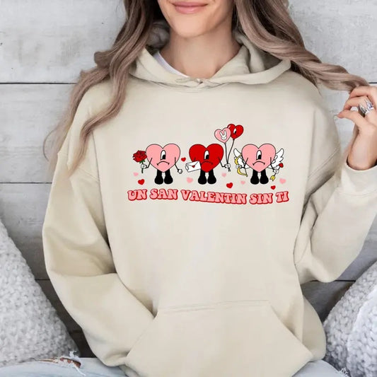 Baad Bunny Heart Shirt, Un San Valentin Sin Ti Shirt, Badd Bunny Valentine Sweatshirt Hoodie, Unisex Sweater Pullover Tee