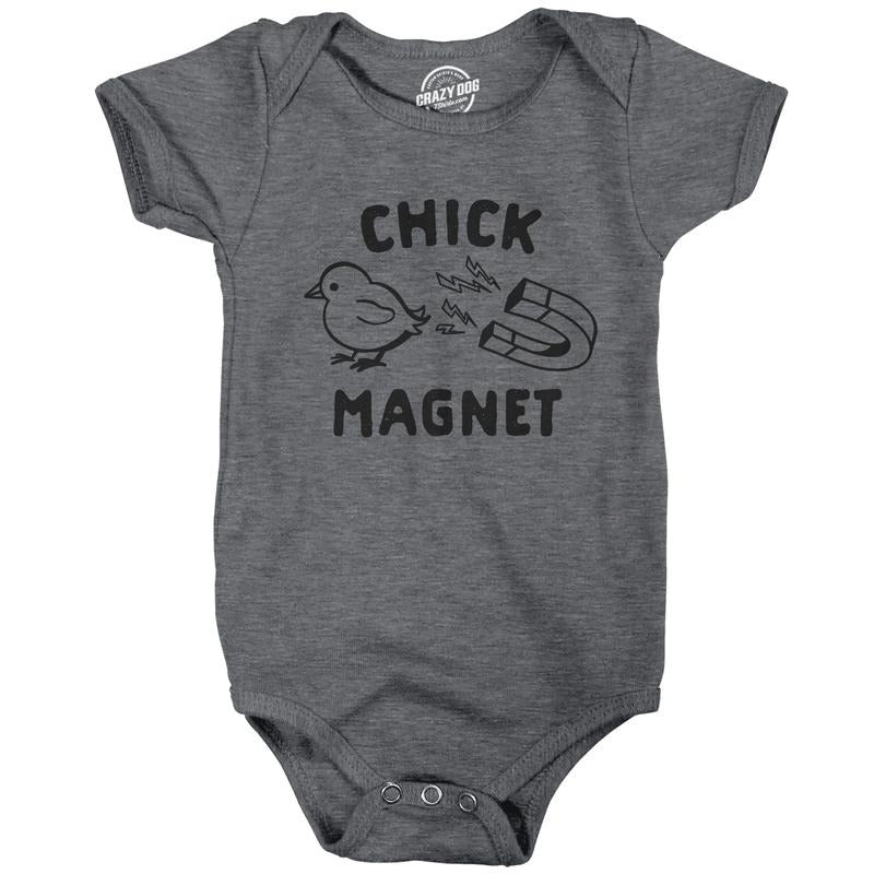 Baby Bodysuit Chick Magnet T Shirt Funny Easter Sunday Baby Chick Holiday Novelty Shirt Funny Baby Onesies Easter Onesie for Baby Dark Grey