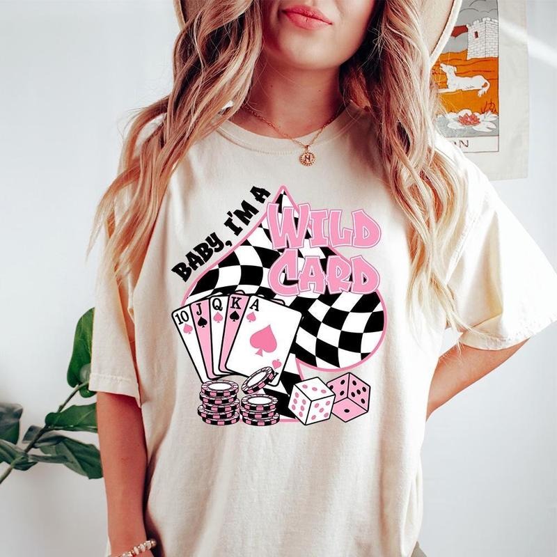 Baby I'm a Wild Card Western Cowgirl Pattern T Shirt, Western Graphic Tops, Vintage Country Western Print Tee