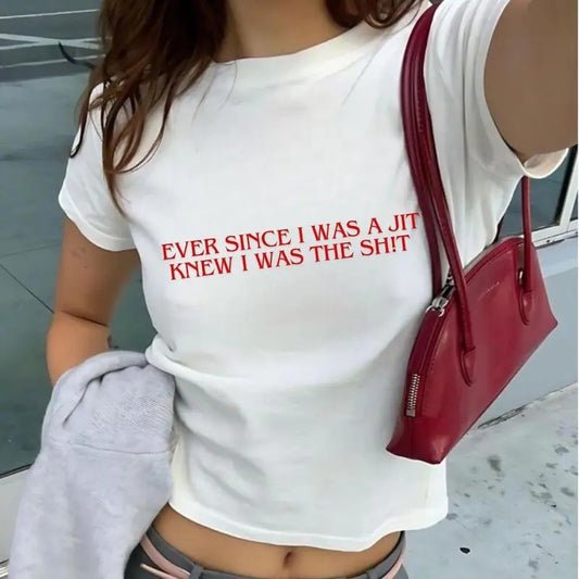 Baby Tee, Crop Top Trendy, The Weekend Shirt, Y2k Baby Tee, Brat Crop Top, Fitted Tee, Trendy Y2k Shirt Casual Cotton