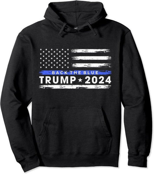 Back The Blue Trump 2024 American Flag Hoodie | Unisex Hooded Sweatshirt