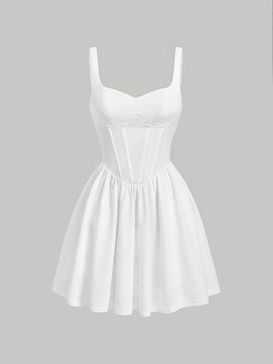Backless Sweetheart Neck Sleeveless High Waist A Line Swing Flared Short Cami DressY2K