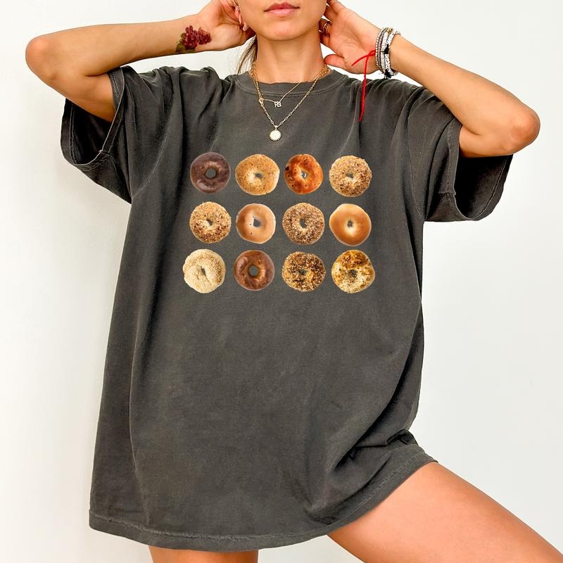 Bagel Shirt, Funny Everything Bagel Graphic T-shirt, 12 Bagels Unhinged Shirt, Cute Bagel Tee, Bagel Lover Gift, Foodie T-Shirt, Comfy Fabric Graphic Tee, Women's Tops, Streetwear, Cotton Fabric Relaxed Fit Chic Style