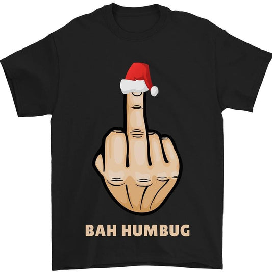 Bah Humbug Finger Flip Funny Christmas Rude Mens T-Shirt  Cotton Made in USA