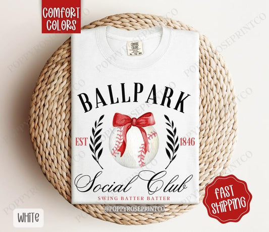 Ballpark Mama Social Club Comfort Colors Tshirt, Women's Baseball Shirt, Baseball Social Club, Girls Baseball Tshirt