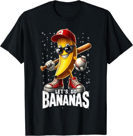 Banana Playing Baseball Fruit Lover Let's Go Banana T-Shirt | Unisex Cotton Tee Gift, Crewneck, Short Sleeve