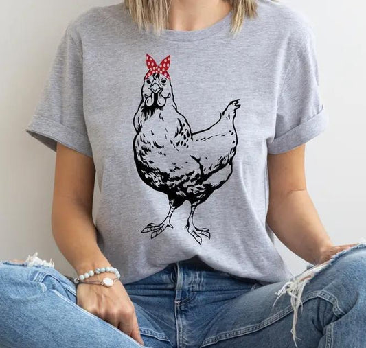 Bandana Chicken T-shirt Boho Chicken Tshirt Preppy Bandana Tee Chicken Retro T-shirt Chicken Bandana Tee Bandana Animal Tshirt Casual Sleeve Top Womenswear Comfortable Graphic
