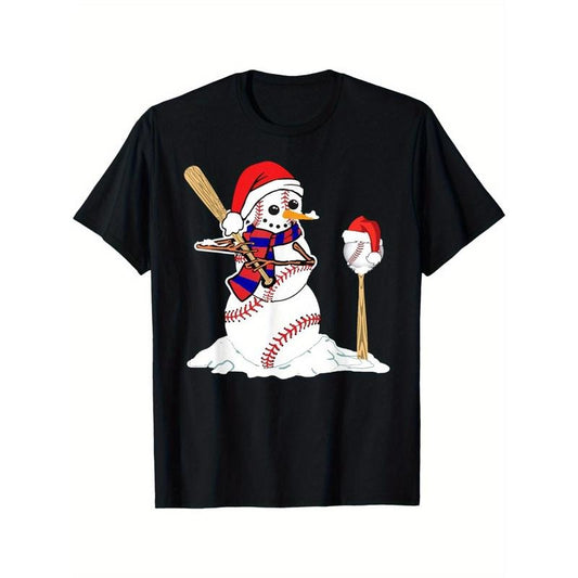 Baseball Christmas Snowman Playing Baseball men's T-Shirt made in usa