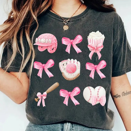 Baseball Coquette Bow T-shirt, Soft Girl Era Shirt, Baseball Gift, Coquette Baseball Shirt, Pink Bow Shirt, Baseball Mom, Unisex shirt, Gifts For Bestie Sister, Gifts For Birthday Fit Top