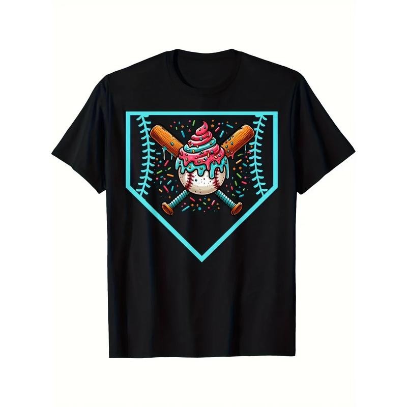 Baseball Home Plate Drip Ice Cream Softball & Baseball T-Shirt Crew Neck, Casual, Print, Fashion made in usa