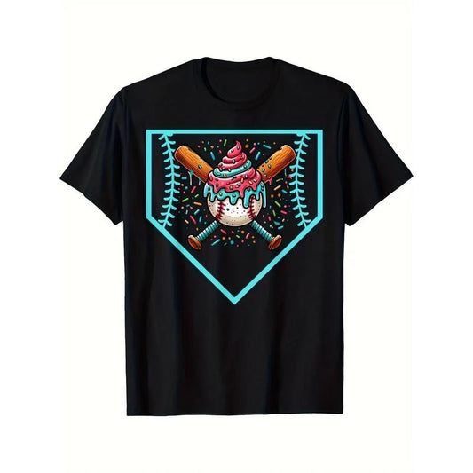 Baseball Home Plate Drip Ice Cream Softball & Baseball T-Shirt Crew Neck, Casual, Print, Fashion made in usa
