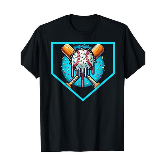 Baseball Home Plate Drip Shirt Ice Cream Softball & Baseball 100% CottonT-shirt made in usa