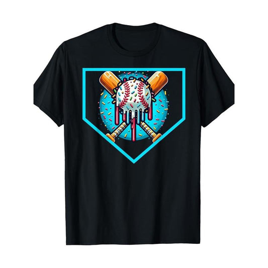 Baseball Home Plate Drip T-Shirt Ice Cream Softball and Baseball T-Shirt, Men's T-Shirt made in usastyle{n002}2