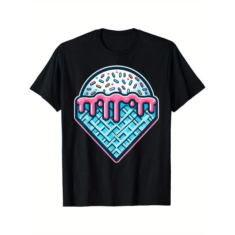 Baseball Home Plate Ice Cream Drip with Sprinkles Baseball T-Shirt Crew neck, casual, print, Fashion, 220g made in usa