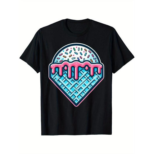 Baseball Home Plate Ice Cream Drip with Sprinkles Baseball T-Shirt Crew neck, casual, print, Fashion, 220g made in usa