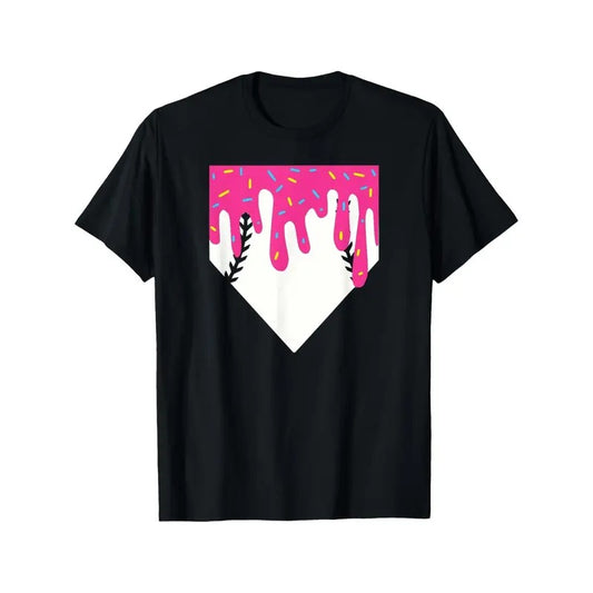 Baseball Home Plate with Ice Cream Drip Graphic T-Shirt, 100% Cotton, Casual Crew Neck, Slight Stretch, All-Season Knit Fabric, Regular Fit, for Children 12 and Under made in usa